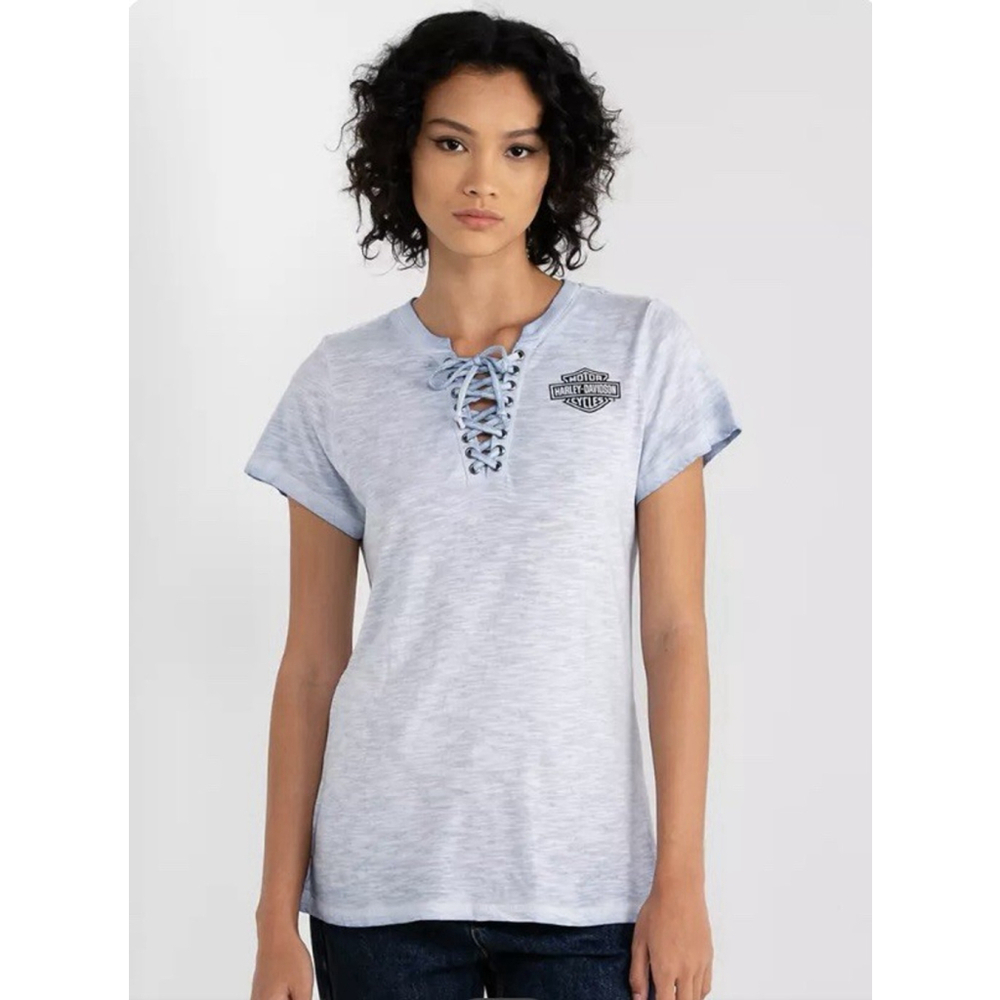 Harley Davidson Throttle Tee Shirt Women Sz L Blue Motorcycles‎ Cotton EUC